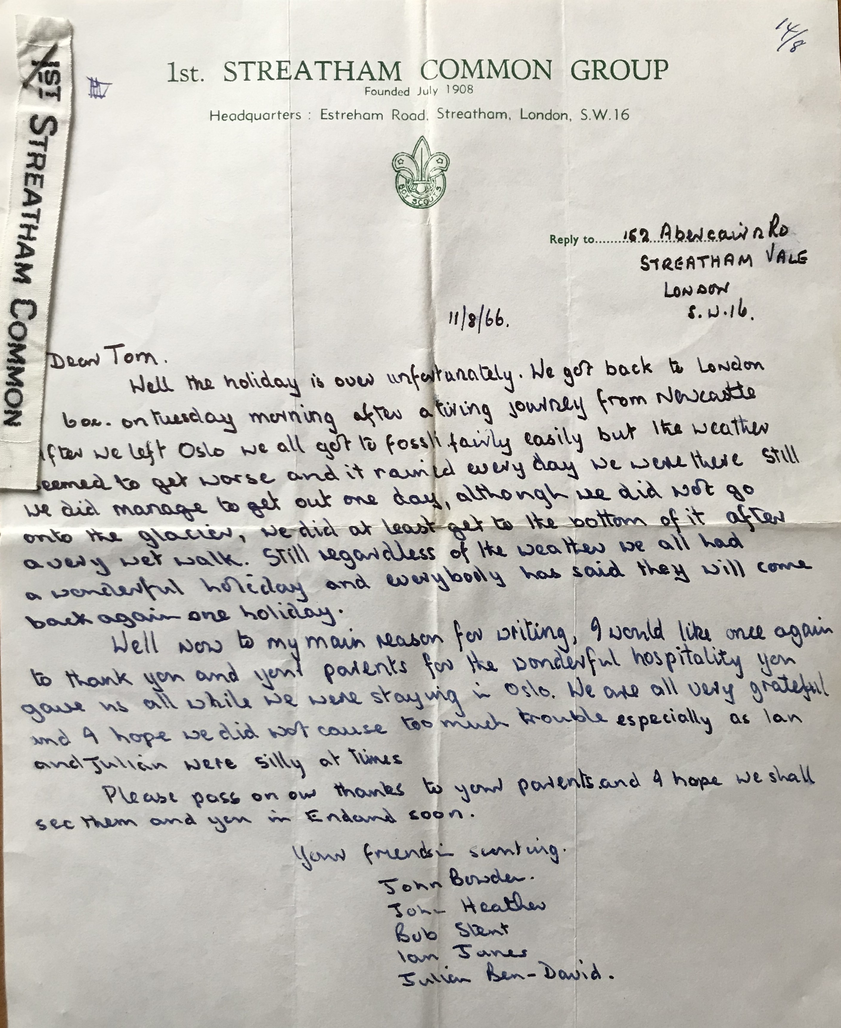 Letter from JB 1966